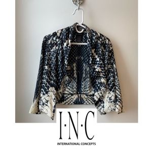 INC International Concepts Blue Patterned Cropped Blazer, Size Medium